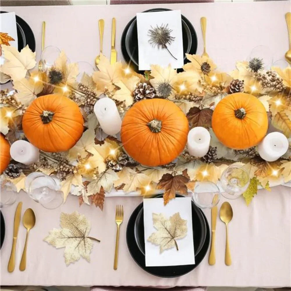 Fall Garland with Lights 6Ft Autumn Garland with Pumpkins Maple Leaves
